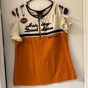 Harley-Davidson Orange and White Women's Top